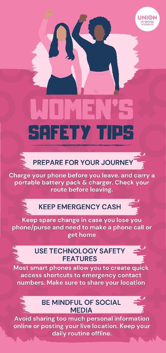 Women's safety tips: prepare for your journey in advance, keep emergency cash, use technology safety features, be mindful of social media